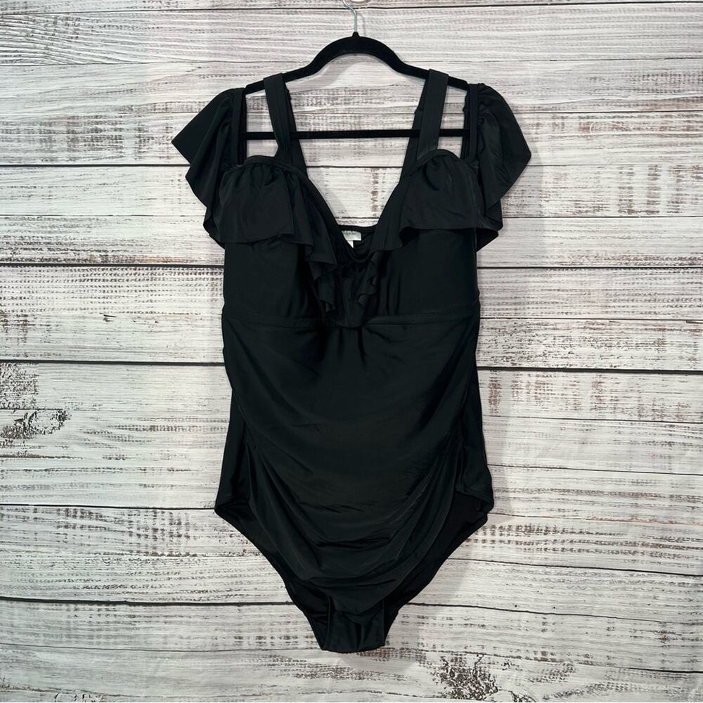 Avenue 26W Jungle Paradise‎ 1Pc Ruffle 4X Black One Piece Swimsuit NEW! - Picture 3 of 12